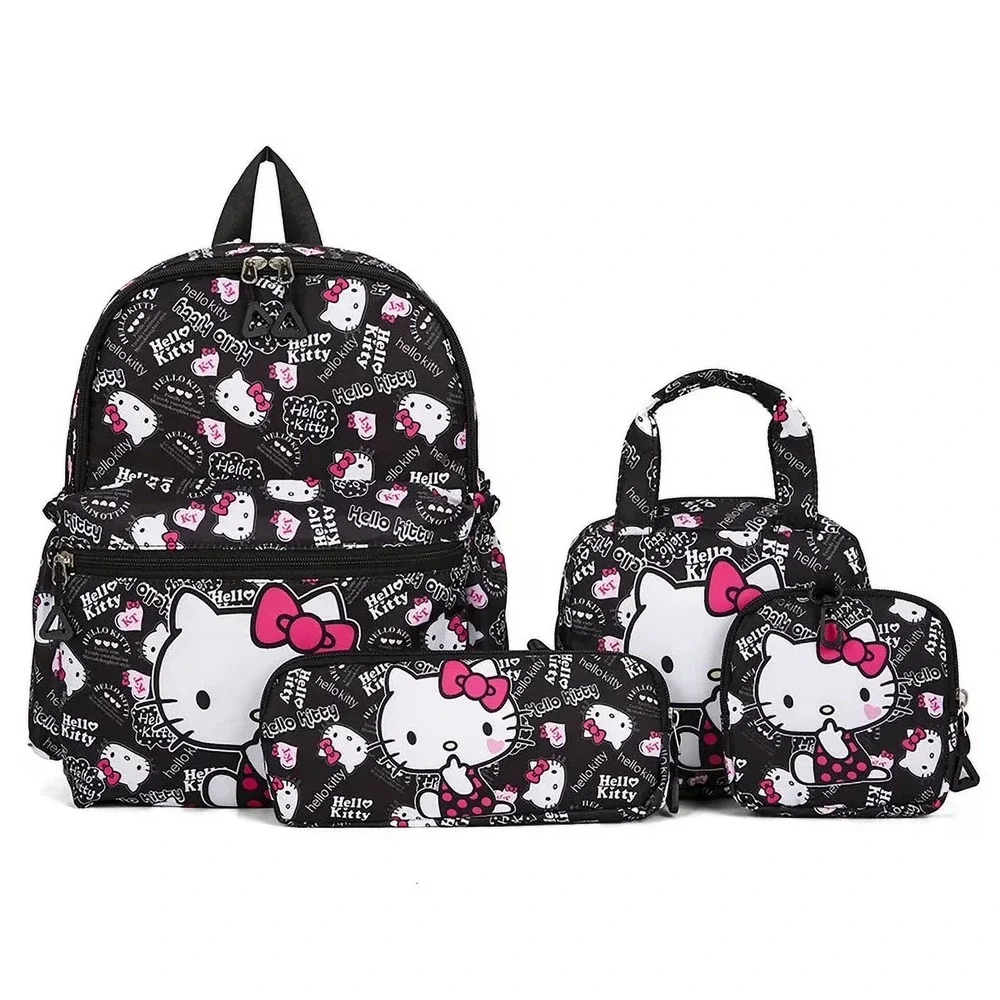 Kuromi Backpack Set 4pcs Black Pink Hello Kitty Melody Bag Set
